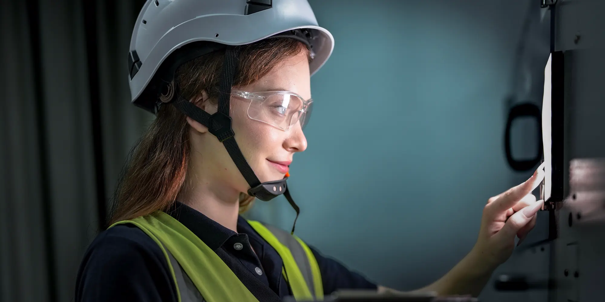 Operator met klembord controleert een bedieningspaneel
